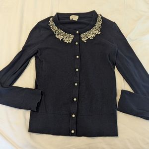 Kate Spade Pearl Jeweled Collar Navy Cardigan Small VGUC